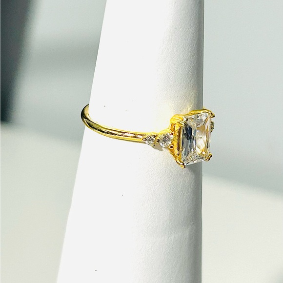 18k Gold Plated S925 Sterling Silver Radiant Cut Cubic Zirconia Dainty Ring - Picture 2 of 2